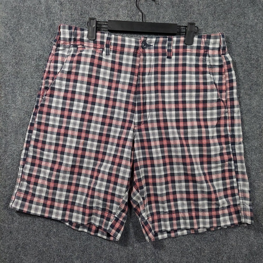 Polo Jeans Company Shorts Mens 34 Navy Red Plaid Chino 100% Cotton Summer Casual